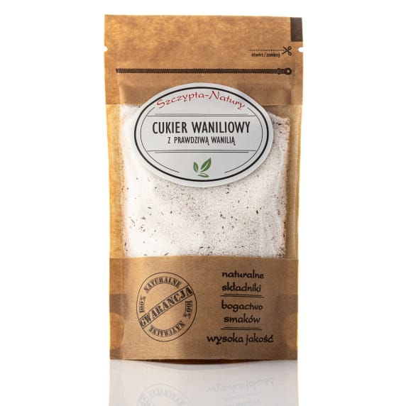 Cukier z prawdziwą wanilią firmy Szczypta-Natury to świetny dodatek do ciast i deserów o bardzo delikatnym i naturalnym aromacie wanilii.