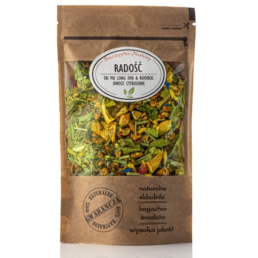 herbata radość firmy Szczypta-Natury, która jest popularna i bardzo smaczna